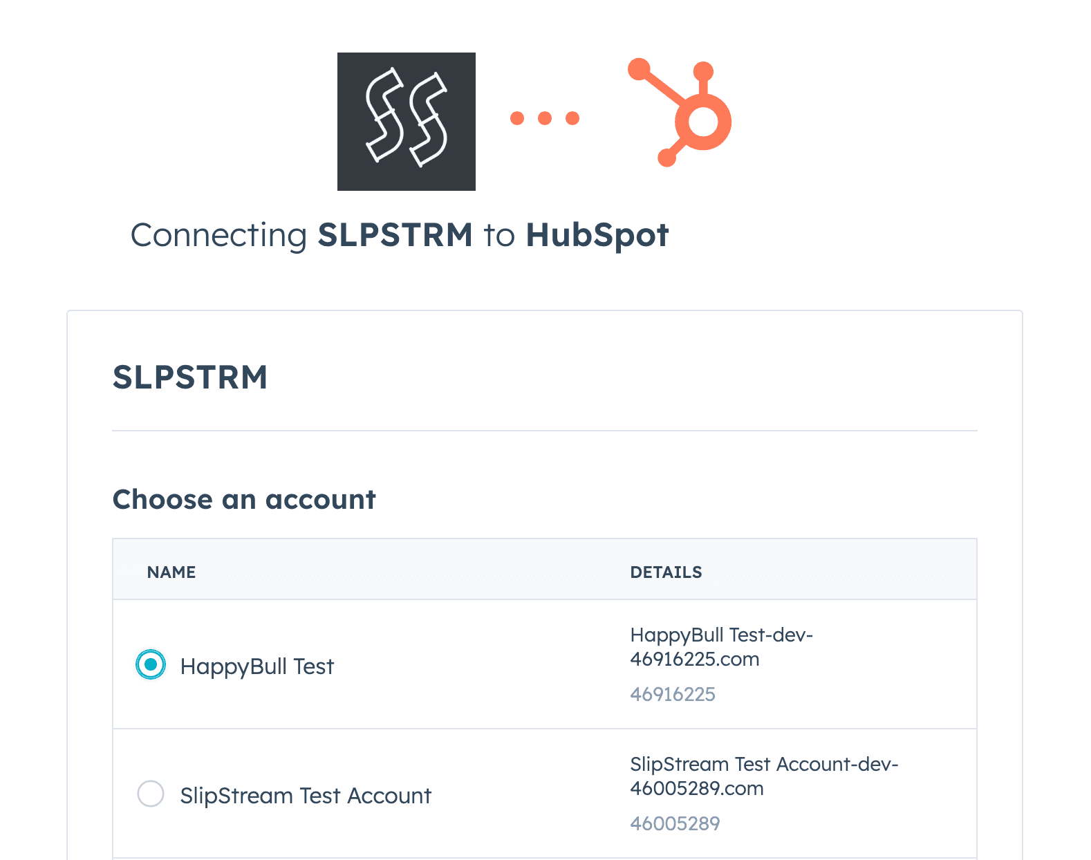 hubspot account selector